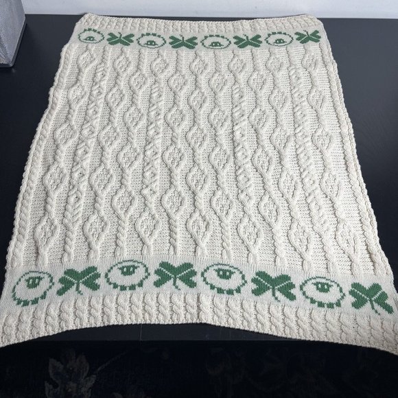 Aran Other Aran Woollen Mills Irish Wool Baby Blanket Ivory Cable